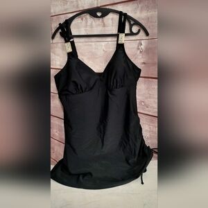 Christina Black One Piece Swimsuit Never Worn Side Tie Leopard  Accents Sz 12D